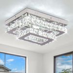 Finktonglan Crystal Ceiling Light Modern Flush Mount Rectangular LED Ceiling Lamp K9 Stainless Steel Ceiling Lights Fixture Chandelier for Living Room Bedroom Dining Room(Cool White)