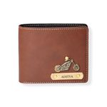 Thebaegift Men's Personalized Wallet I Customized Slim Stylish Leather Purse with Name & Charm I Unique Birthday Anniversary Gift for Men Boy Love Husband Employees Clients - (TAN)