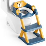 Rabb 1st Bear Potty Training Seat, Upgrade 2 in 1 Toddler Toilet Seat,Splash Guard Anti-Slip Pad Step Stool,Blue Yellow