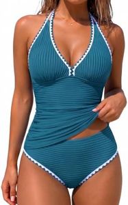 Firpearl High Waisted Swimsuits for Women Two Piece Tankini Tummy Control Halter Bathing Suit Ocean Depths 12