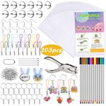 TUPARKA 203 Pcs Heat Shrink Plastic Sheet Kit, 25 Sheets Shrink Film Art Paper, Rolling Mills, Colored Pencils and 165 Pieces Key Rings and Jewelry Making Accessories