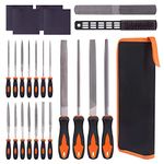 Keadic 24 Pcs Carbon Steel Hand Metal File & Needle File Tool Set with Sanding Paper, 4 Ways Wood Rasp File and Wire Brush, Precision Flat/Triangle/Half-round/Round Large File for Shaping Metal, Wood