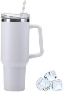 Tasse de voyage avec poignée, Stanley avec paille et poignée, tasse à café en acier inoxydable avec couvercle, bouteille d'eau étanche isotherme sous vide pour boissons chaudes glacées (blanc)