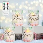 Silverstro Flameless Candles Glass Flickering Real Wax Floral LED Candles with Remote - Home Party Room Botanical Christmas Fall Decor Set of 4