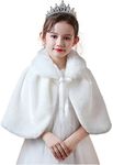 BXT Flower Girl Shawl Wrap, Kids Soft Ivory Faux Fur Princess Shoulder Cape for Wedding, Beige(130-140cm), One Sze