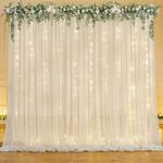 10ft x 7ft Ivory Chiffon Backdrop Curtain with Lights String for Parites Wedding Wrinkle Free Curtain Photo Backdrops Drapes for Baby Shower Birthday Party Home Decorations