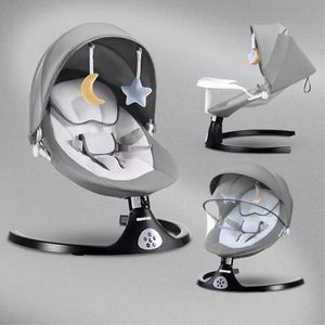 CAREIT Electric Baby Swing Rocker with Adjustable Canopy, Removable Tray, Music & Timer, Soft Cushion, 5-Point Safety Belt & Hanging Toys | Ideal for Newborns to Toddlers (Grey)
