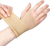 Actesso Elastic Wrist Support with Strap - Ideal for Sprains, Injury or Tendonitis with no Metal bar - Support Without inhibiting Flexibility | Left or Right (Beige, L (Pack of 1))