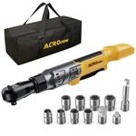 3/8" Cordless Ratchet Wrench, Compatible with DEWALT 20V Battery, 88Ft-Lbs Brushless Motor Electric Ratchet with Variable Speed, Sockets Set, Adapters and Tool Bag（No Battery and Charger）