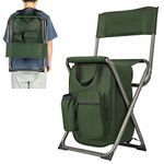 PORTAL Backpack Cooler Chair Camping Stool Lightweight Folding Seat with Backrest and Quick Handles for Fishing Hiking Hunting, Supports 225 lbs(Green)