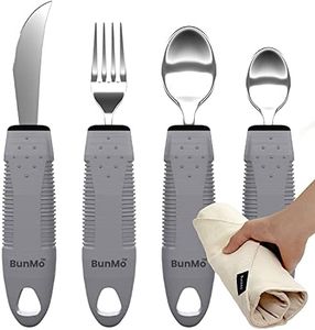 BunMo Adaptive Utensils for Elderly/Arthritis/Weak Hand Grip & Handicapped - Convenient Travel Pouch (4 Piece Set)