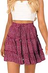 Jhsnjnr Women's Pleated Boho High Waist Ruffle Mini A-Line Skirt Swing Beach Skirts Red