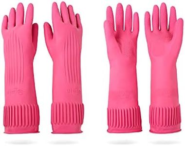 DABOGOSA Mamison 2 Pairs Reusable Waterproof Household Dishwashing Cleaning Rubber Gloves, Non-Slip Kitchen Glove(Medium)