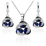 Crystalline Azuria Women 18ct White Gold Plated Round Blue Simulated Sapphire Zirconia Crystals Set Pendant Necklace 17.7 inches Earrings