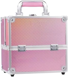 Frenessa Makeup Box Cosmetics Case Jewelry Organiser Vanity Make Up Storage Box Beauty Train Case Lockable with Keys, Pink, M