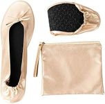 Gold Foldable Ballet Flats for Women, Roll Up Flats with Zipper Pouch, US Size 8.5-9.5