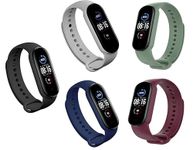 INEFABLE Mi SmartWatch 5 and 6 Watch Straps Original for Mi Band M5 and M6 Watch Strap Soft Silicone Adjustable Watch Strap - Black-Blue-Wine-Light Grey-Light Green (Pack of 5)