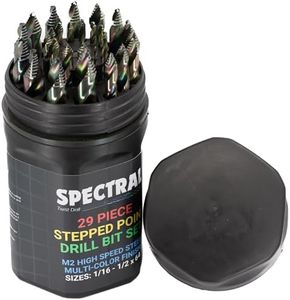 Spectral 29 Piece Step Point HSS Drill Bit Set, 1/16"- 1/2", Round Case, 135° Split Point Tip, M2 Steel, 3-Flat Shank, Multi-Color Finish