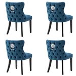 Wahson Velvet Dining Chairs Set of 4 Kitchen Leisure Chairs with Solid Wood Legs, Upholstered Side Chairs for Dining Room/Living Room/Kitchen, Blue