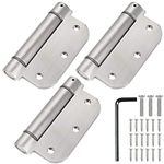 Qkenvo 3.5'' Self-Closing Door Hinges 3.5 Inch x 3.5 Inch Spring Hinges 3 Pack Stainless Steel Adjustable Door Hinges Auto Closing Door Hinges with 5/8" Radius Corners (3.5'' 3pack, Silver)