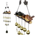 IGNPION Vintage 4 Birds Wind Chime Garden Windchimes for Outdoor Indoor Decor Perfect for Home Yard Decoration Come with Hook（Green+Brown）