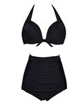 LIGHTDESIRE Retro 50s Vintage Halter High Waist Bikini Swimsuit Bathing Suits, XXXL (16-18), Black