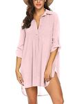 Ekouaer Women's V-Neck Swimwear Swimsuit Cover Plus Size Short Loose Knitted Beach Dresses,M Pastel Pink