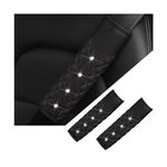 BELOMI 2PCS Bling Car Seat Belt Covers, Leather Vehicle Shoulder Pad Cushions, Sparkling Rhinestone Auto Seatbelt Strap Protective Covers for Women Girls, Universal for Most Cars（Black）