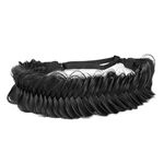 DIGUAN Wide Fishtail 2 Strands Synthetic Hair Braided Headband Classic Chunky Plaited Braids Elastic Stretch Hairpiece Women Girl Beauty accessory,59g Bohemian (Black)