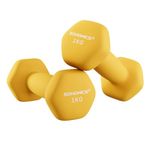 SONGMICS Set of 2 Dumbbells, 2 x 1 kg Hand Weights with Neoprene Coating, Hexagonal Dumbbells Pair, Home Workout, Fitness Training Exercise, Yellow SYL62YL