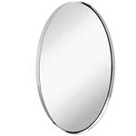 Hamilton Hills 24" x 36" Large Silver Oval Mirror Polished Metal Framed | Contemporary Classic Deep Set Design | Wall Mount Circle Mirror for Home Decor | Oval Vanity Mirror for Bathroom and Bedroom