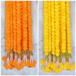 Abhaas Handmade Artificial Marigold Flower Garland Long Flower Garlands For Door Decoration Toran Genda Phool For Wedding/Festivals With Bells And Rajnignadha (5 Yellow+5Orange / 5Ft),152 Centimeters