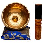 Tibetan Singing Bowl Set with Healing Mantra Engravings — Lingam Handcrafted Meditation Sound Bowl — Yoga, Healing, Stress and Anxiety Relief, Mindfulness