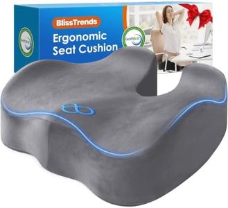 BlissTrends Seat Cushion,5.2in Thick Memory Foam Cushions for Office Chair, Car Seat, Airplane, Relieving Pressure Tailbone Sciatica Back Pain for Long Sitting Office Workers, Car Drivers LightGrey