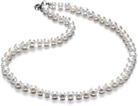 1 Strand Adabele Real Natural A+ Grade Round White Cultured Freshwater Pearl Organic Gemstone Necklace 18 Inch Long Single String Jewelry PN2-C78, Pearl, Pearl