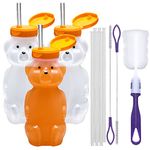 Special Supplies Juice Bear Bottle Drinking Cup with Long Straws, 3 Pack, Squeezable Therapy and Special Needs Assistive Drink Containers, Spill Proof and Leak Resistant Lids