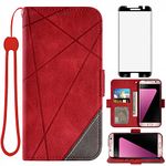 Asuwish Compatible with Samsung Galaxy S7 Edge Wallet Case and Tempered Glass Screen Protector Leather Flip Card Holder Stand Cell Accessories Phone Cover for S7edge S 7 GS7 7s 7edge Women Men Red