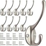 GlazieVault Satin Nickel Coat Hooks for Wall Pack 10 - Heavy Duty Coat Hooks Wall Mounted - Premium Design Wall Hooks Rust Free Door Hooks for Hanging