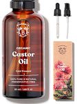 Bionoble Castor Oil Organic Cold Pressed 50ml + Pipette & Pump - Glass Bottle - 100% Pure Hexane Free Organic Castor Oil Cold Pressed - Castor Oil for Hair Growth, Eyelash serum, Beard Oil, Hair Oil