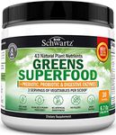 Super Greens Powder Superfood - Greens Powder with Probiotics Prebiotics Digestive Enzymes and 43 Green Superfoods - Chlorophyll Bilberry Chlorella Spirulina Grass - Tastes Amazing - 30 Servings