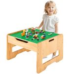 FUNLIO 2-in-1 Solid Wood Activity Table for Toddlers Ages 3+, Height Adjustable Kids Play Table with 450pcs Building Blocks & Large Storage, Wooden Toddler Table for Play/Learnig, CPC & CE Certified