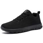 FLOWING PLUME Mens Trainers Running Walking Shoes Lightweight Breathable Casual Comfortable Sneaker Fitness Gym Sports Jogging (Black,10.5 UK)