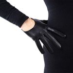 DooWay Women's Short Real Leather Gloves TECH Touchscreen Half Palm Imported Lambskin Unlined for Driving Costumes Black 13cm