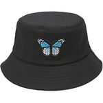 XYIYI Butterfly Black Embroidery Bucket Hat Fashion Beach Fisherman Hats for Women Teens Girls