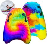 JAMBO Inflatable Surf Body Board with Handles, Boogie Board for Beach, Surfing Swimming Floating Surfboard Boards, Pool Floats Pool Beach Toy for Kids (Tie-Dye and Water Color Double Pack) - 2 Pack