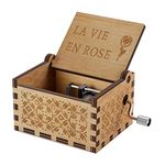 Wood La Vie En Rose Music Boxes,Carved Hand Crank Musical Box Wooden Classic Handmade Engraved Valentines Birthday Gift for Kids Boys Girls Friends (Wood-La Vie En Rose)