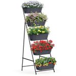 Raised Garden Bed 5 Tier Vertical Garden Planter Standing Herb Garden Planter Elevated Planter Box with Drainage Holes Tall Vertical Planters for Outdoor Plants Vegetables Flowers Grey