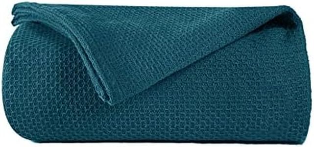 BOUTIQUO 100% Cotton Bed Blanket, Breathable Thermal Blanket Full - Queen Size, Soft Honeycomb Waffle Blanket 90"x90", Cotton Bed Blanket, Perfect for Layering Any Bed for All Season, Teal