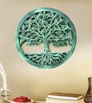 CRAFTYKART Wooden Crafted wall decor Hand Crafted Antique Green Finished Round Wooden Wall Decor Wall Panel Life of Tree for Living Room, Bedroom, Hallway, Office (size - 16 inches) (Green)