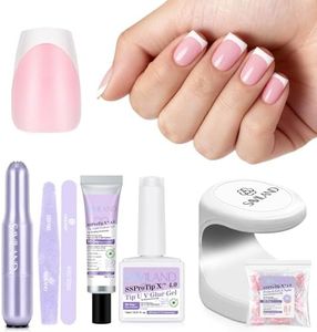SAVILAND Gel Nail Kit with Everything: 16 Sizes French Tips Press On Nail Kit with Drill Coffin Nail Tips Soft Gel Fake Nails with Solid Nail Glue Gel U V Lamp Gel Nail Glue French Tip Tool Home